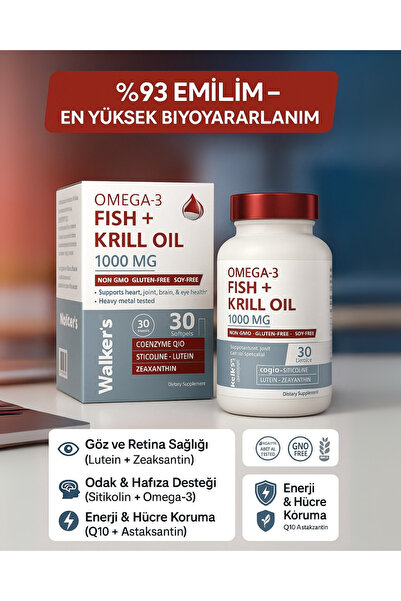 Walker's Vitamins Krill Oil Omega 3 Sitikolin Lutein Q10 içeren Vitamin