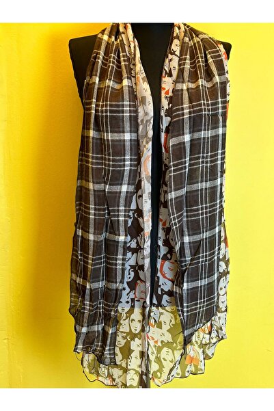 Gönülden Tasarım Eșarfă unisex cu lanț de design în 2 piese, maro