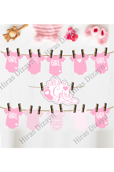 Hiras Dizayn 11 Pieces Baby Shower Party String Banner Boy or Girl Blue/Pink Baby Shower Decorations