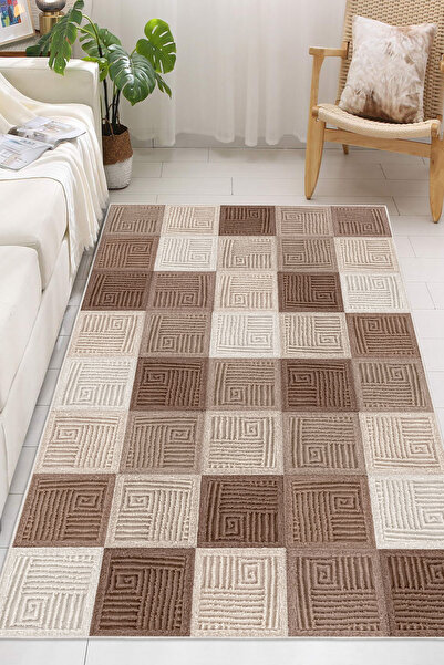 DOKURA HALI Modern Dijital Baskılı Halı Makinede Yıkanabilir Kaymaz Taban Otu...