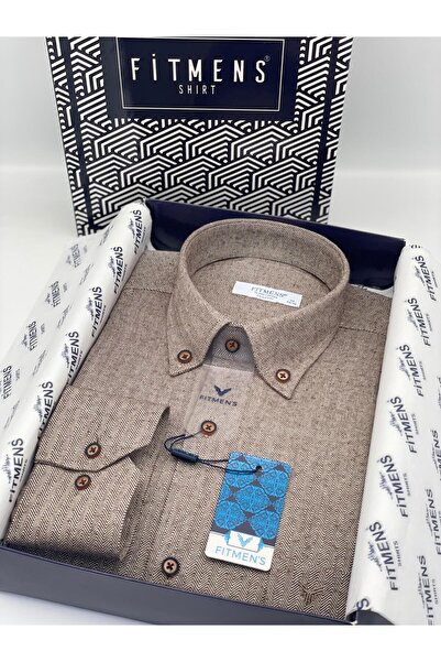 Fitmens Classic Long Sleeve Winter 100% Cotton Herringbone Collar Buttoned Men's Shirt with Gift Box Fs-001991 - Be