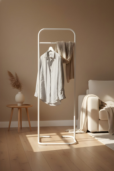 Metallica Concept Butik Dik Tekli Beyaz Konfeksiyon Askısı Ayaklı Askılık Elb...