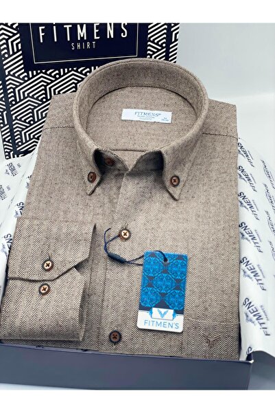 Fitmens Classic Long Sleeve Winter 100% Cotton Herringbone Collar Buttoned Men's Shirt with Gift Box Fs-001991 - Be