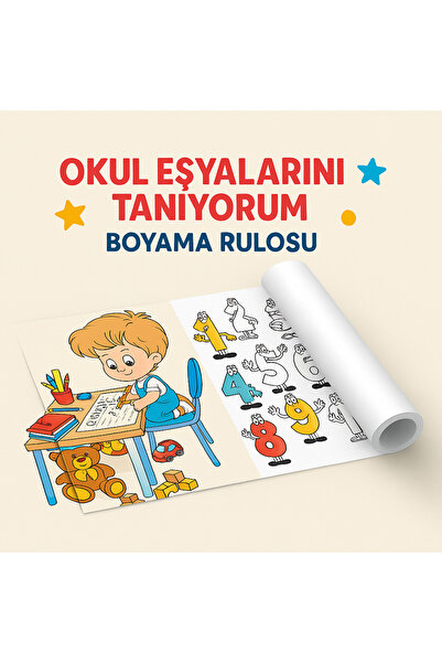 Haydi Dekor Okul Eşyalarını Tanıyorum – 5 Metre Eğitici Boyama Rulosu Resim Kağıdı Rulo Kağıt