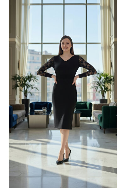 Rokka Moda V Yaka Midi Balık Elbise