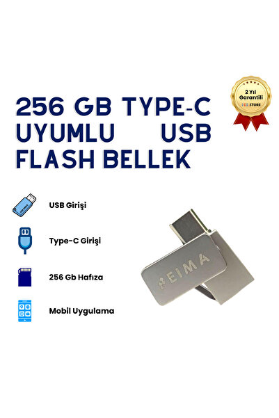 HZL 256GB Type-C USB Flash Bellek Çift Girişli OTG Uyumlu Yüksek Hızlı Taşınabilir Depolama