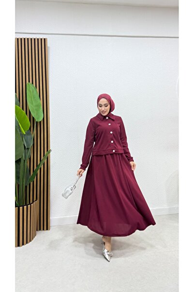 BURCU TESETTÜR Елза пола скромна скафандър комплект BRC1504-1 бордо