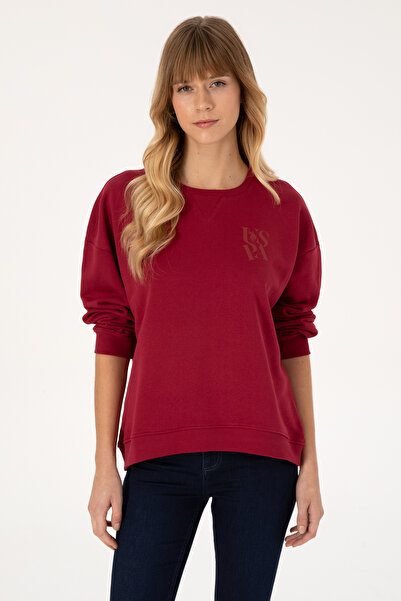 U.S. Polo Assn. سويت شيرت نسائي برقبة دائرية باللون الأحمر الداكن 50307787-VR104