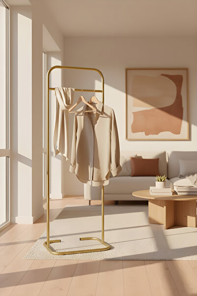 Metallica Concept Butik Dik Tekli Gold Konfeksiyon Askısı Ayaklı Askılık Elbise Askılığı