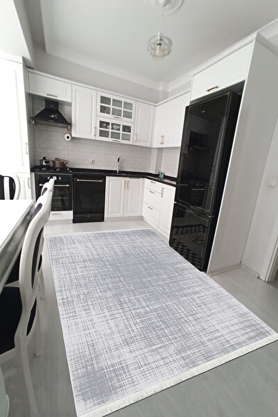 VOPTEKS Gri Halı Mutfak Halısı Leke Tutmaz Makinede Yıkanabilir Kaymaz Taban ...