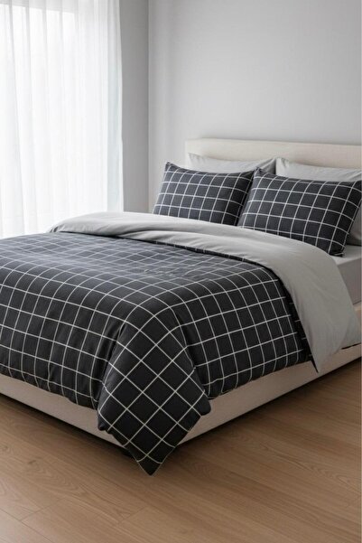 üntaş Life Series Minikaro Smoked Double Cotton Duvet Cover Set 200x220 (Without Sheets) Ecminikaro03