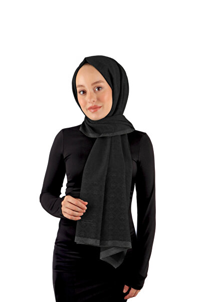 Bursa İpek Silk Cotton Black Monogram Shawl
