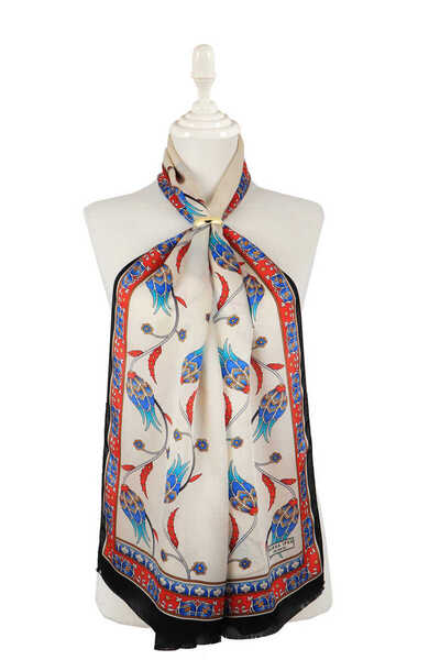 Bursa İpek Red Black Row Tulip Silk Scarf