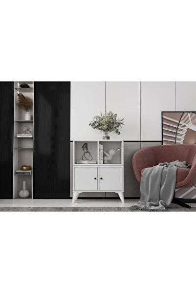 Nettrends Ayaklı Iki Kapaklı Raflı Beyaz Konsol Çıtasız Kns-1246-ç