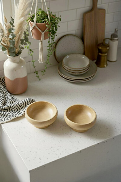 Kitchen Life Set of 2 Natural Bamboo Footed Bowls, Snack Bowls, Sauce Bowls and Appetizer Serving Bowls