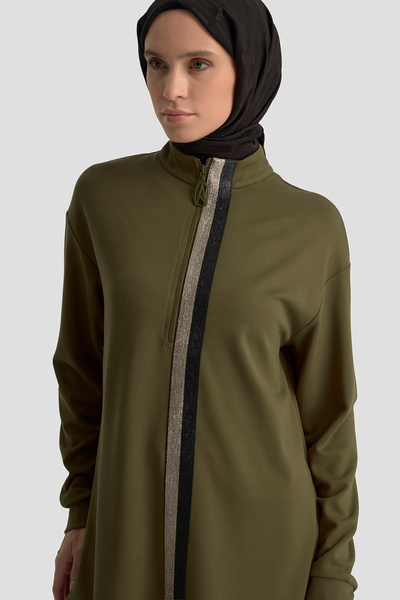 Armine Zippered Stand Collar-Stripe Detailed Tunic Autumn-Winter