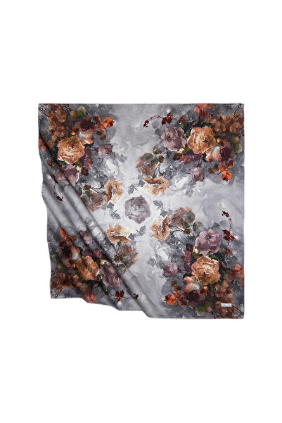 Bursa İpek Μεταξένιο κασκόλ με γκρι λουλούδια