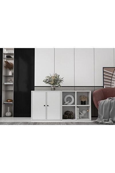 Nettrends Iki Kapaklı Raflı Beyaz Konsol Çıtasız Kns-1180-ç