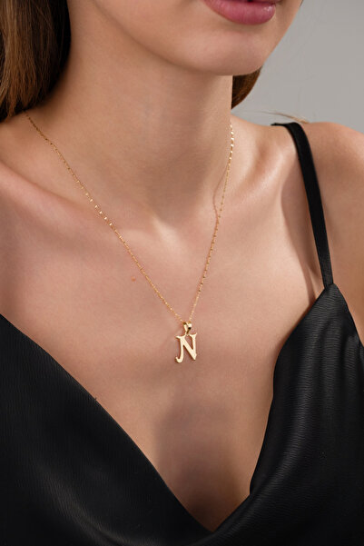 ZEYNEPLİ GOLD 14 Ayar Altın Şirin N Harfli Kolye