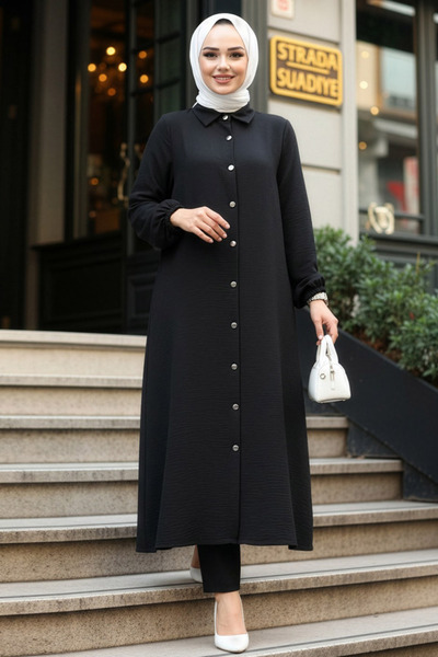 Neva Style Μαύρο Μουσουλμανικό Κοστούμι με Κουμπιά Διπλό Σετ 10101S