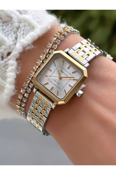 Ferrucci ÇELİK KORDON KARE KASA KADIN KOL SAATİ 3 ATM SU GEÇİRMEZ 2 YIL MEKANİZMA GARANTİLİ