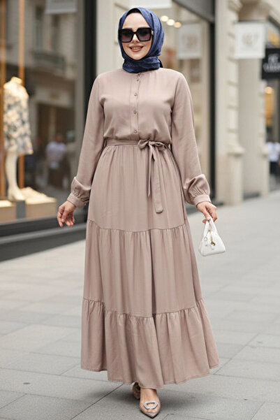 N.S NEVA STYLE Kat Piliseli Vizon Tesettür Elbise 22042V