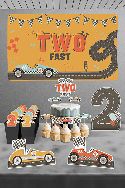 Hey Parti Комплект за рожден ден на 2-годишно дете с ретро автомобилна темати...