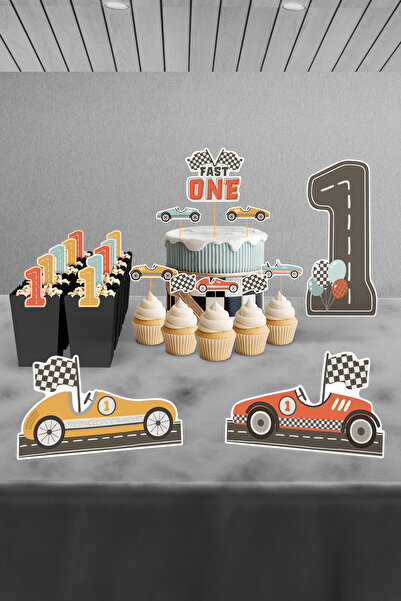Hey Parti Комплект за парти за първи рожден ден на Fast One - тема ретро кола...