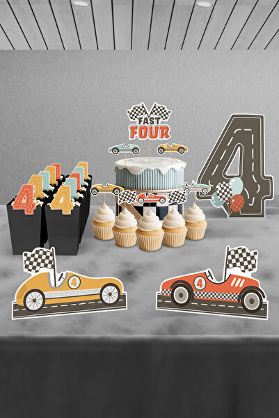 Hey Parti Комплект за рожден ден на 4-годишно дете - тема ретро кола, миди па...