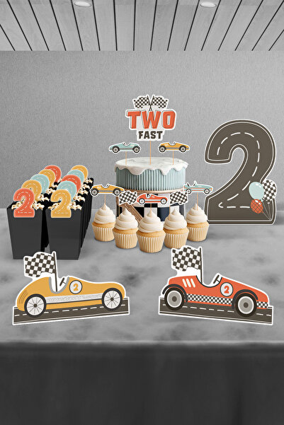 Hey Parti Σετ γενεθλίων με θέμα το ρετρό αυτοκίνητο Two Fast 2 Years - Birthd...