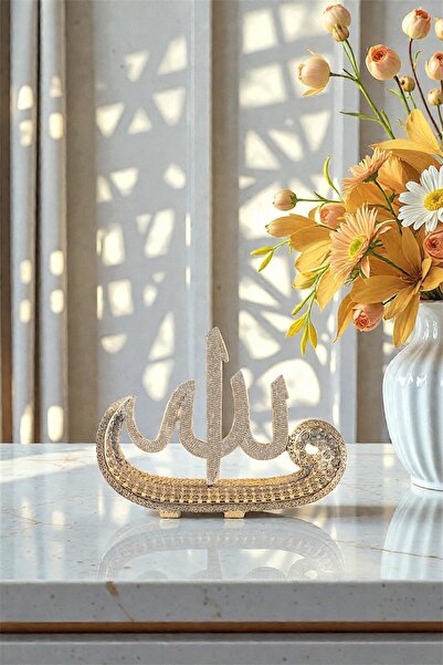 Güncel Vitrin Zirkon Taşlı Gold Vav Lafız Esmaül-Hüsna Biblo 25*19 cm