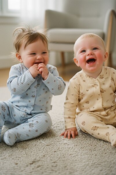 ENİA BABY Erkek Bebek 2 Adet %100 Pamuklu Patikli Tulum Seti