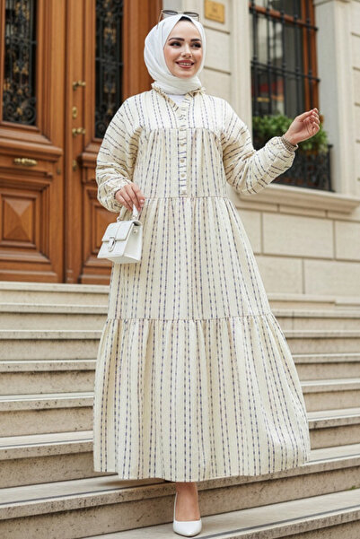 N.S NEVA STYLE Striped Yellow Hijab Dress 103016Sr