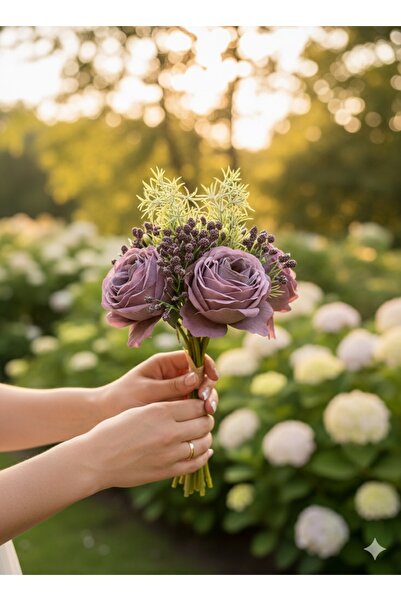 YAPAY ÇİÇEK DERYASI MOR Gelin Eli Gül Buketi Aranjmanlı El Buketi Nikah Kına ...