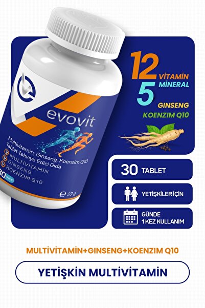 EVOPHARMA Evovit 30 Tablet | Multivitamin Ve Mineral, Ginseng, Koenzim Q10