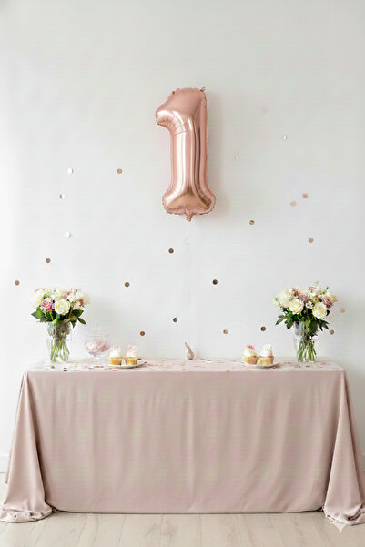 Deniz Party Store بالون فويل بعمر سنة واحدة باللون الذهبي الوردي مقاس 34 بوصة...