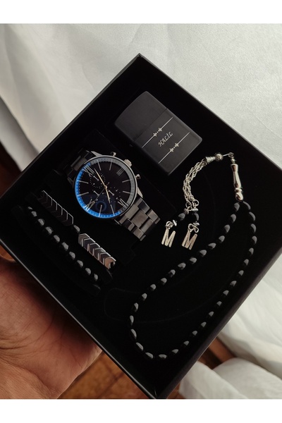 DEEPWELL Erkek Kol Saati Bileklik Tespih ve Çakmak Seti KL02