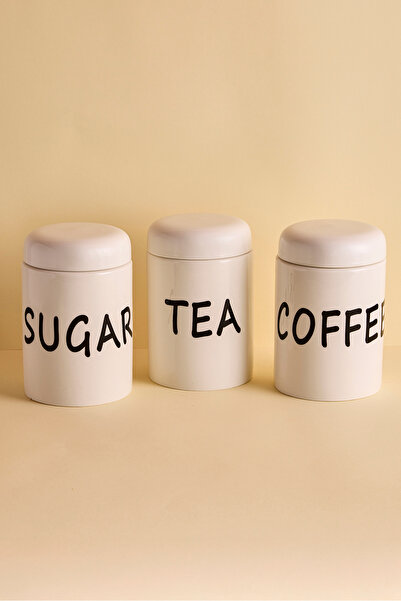 Perotti Francesco 3'lü Porselen Kapaklı Yuvarlak Formlu Ergonomik Kavanoz Takımı