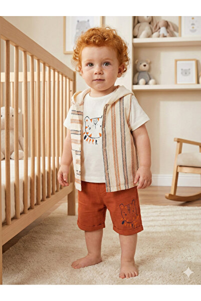 Mini Baray Baby Boy Striped T-Shirt, Shorts and Vest 3-Piece Set (9-12-18-24 ...