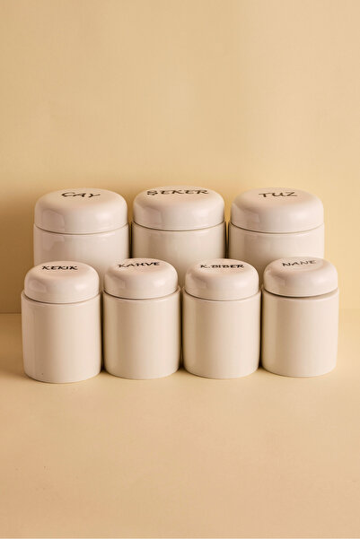 Perotti Heybeli 7'li Porselen Kapaklı Yuvarlak Formlu Ergonomik Erzak Baharat...