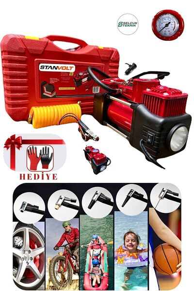 STANVOLT Çift Silindirli Lastik Şişirme Oto Kamyon 12V 150 PSI Ağır Hizmet Tipi Çantalı Hava Kompresörü