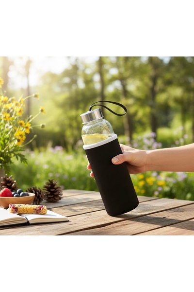 Mira Gift Siyah Kılıflı 500 ml Cam Matara - Suluk, Hafif & Sızdırmaz