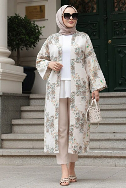 N.S NEVA STYLE Patterned Biscuit Hijab Kimono 32121Bs