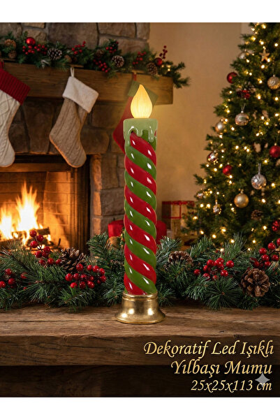 RİVO HOME DECOR Dekoratif Led Işıklı Yılbaşı Mumu 25x25x113 cm