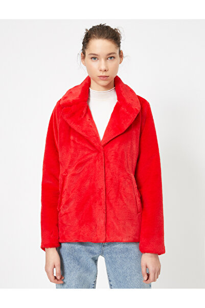 Koton Women's Red Button Detailed Plush Coat 0KAL58247OW
