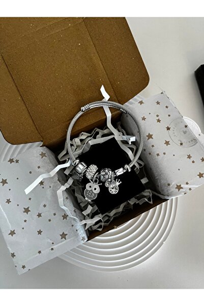 LUMİCOTAKI سوار هدية من الفولاذ الملون الفضي من نوع pndora