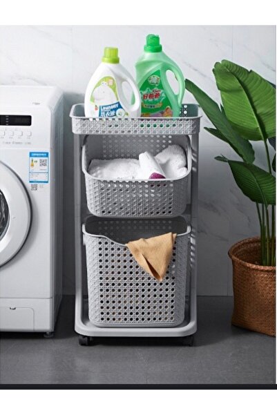 cc bin shihon سلة تنظيم الحمام والغسيل المتنقلة بتصميم الخوص (3 مستويات) بعجلات سهلة التنقل