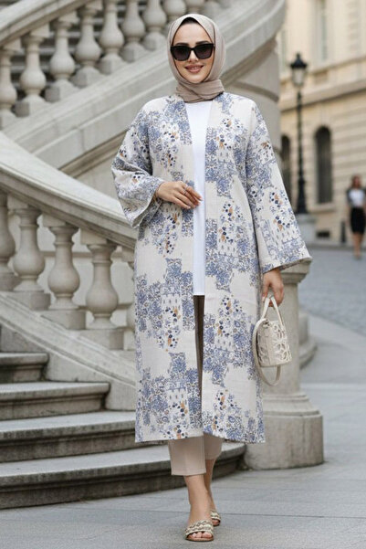 N.S NEVA STYLE Μοτίβο Indigo Blue Hijab Kimono 32121IM