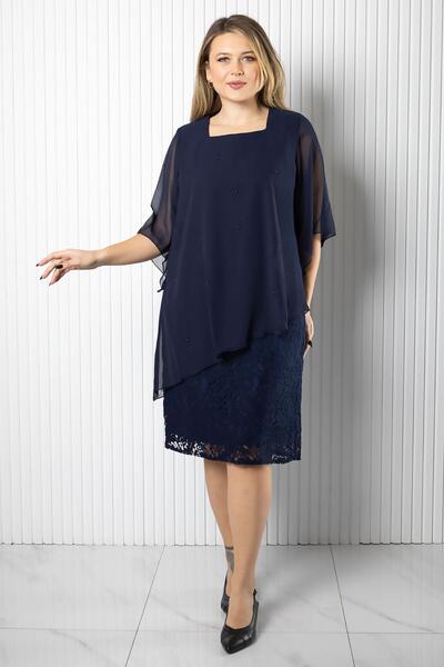 SUBU TASARIM Βραδινό φόρεμα Pearl Chiffon Navy Blue FHM908