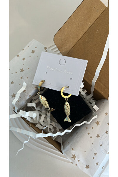 LUMİCOTAKI HEDİYE PASLANMAZ ÇELİK BALIK HALKA GOLD ALTIN KÜPE